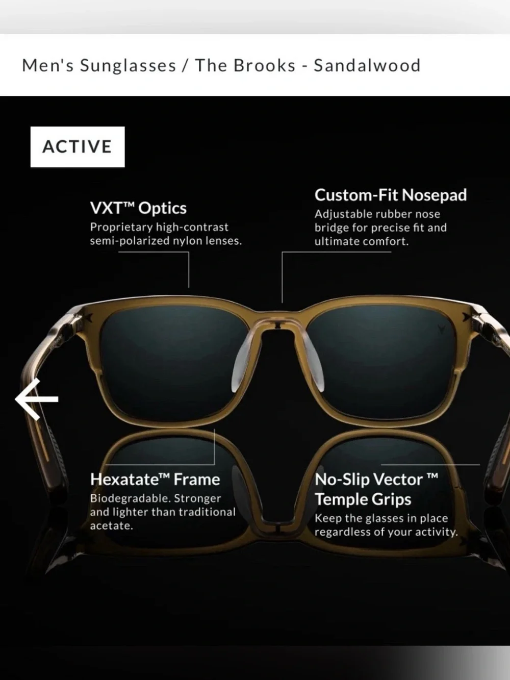 Vincero The Brooks Men's Square Sunglasses Brown Frame Green Polarized 52-18-140